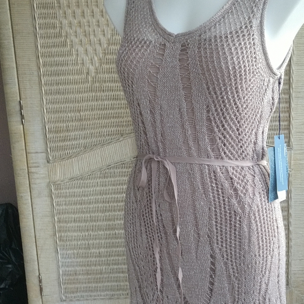 COMING MSRP=$68 NWT Mermaid Influenced Lined Taupe Fishnet Dress NWT - Picture 7 of 8